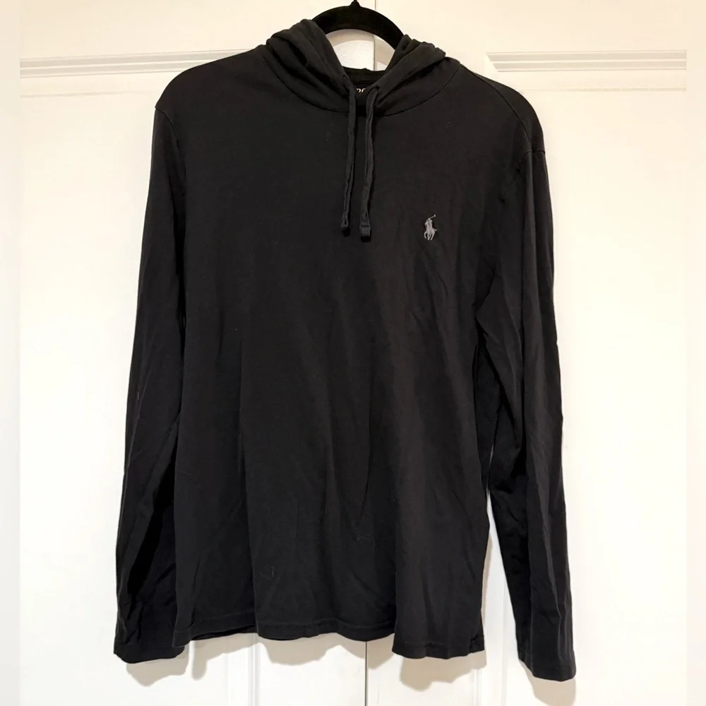 Polo by Ralph Lauren Black Cotton Hoodie Tee lightweight sz S